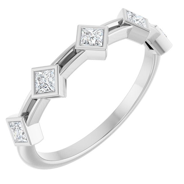 14K White Gold Square 2.25 X 2.25 Mm Polished 1/3 Ctw Lab-Grown Diamond Anniversary Band, Size 7