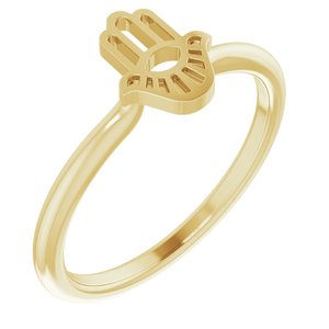 14K Yellow Gold Polished Stackable Hamsa Ring Size 7