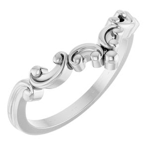 14K White Gold Polished Scroll Styled Contour Band Size 7