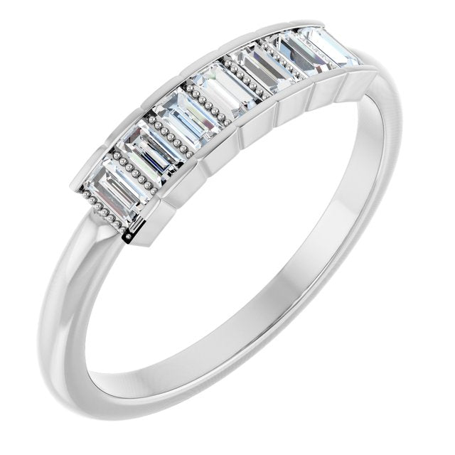 14K White Gold Straight Baguette 3 X 1.5 Mm Polished 1/4 Ctw Natural Diamond Ring, Size 7