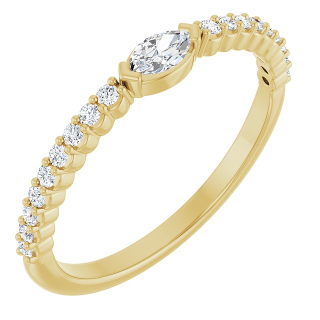 14K Yellow Gold Marquise 4.5 X 2.5 Mm Polished 1/4 Ctw Natural Diamond Stackable Ring, Size 7