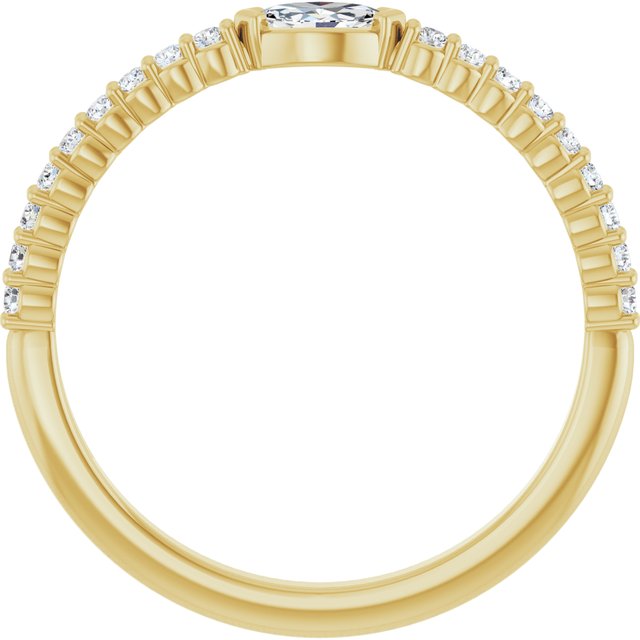 14K Yellow Gold Marquise 4.5 X 2.5 Mm Polished 1/4 Ctw Natural Diamond Stackable Ring, Size 7