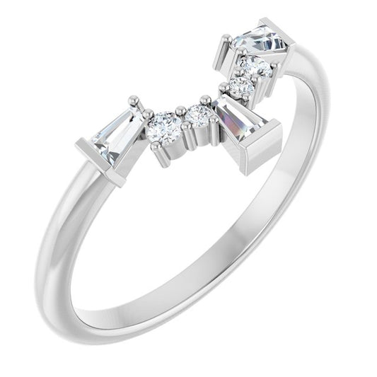 14K White Gold Tapered Baguette 3 X 2 X 1 Mm Polished 1/5 Ctw Natural Diamond Contour Band, Size 7