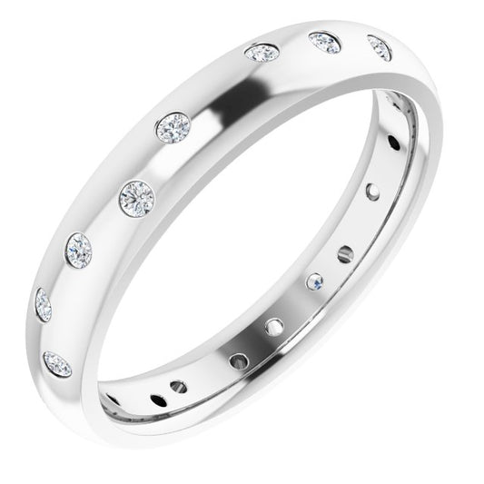 14K White Gold Round 1.5 Mm Si2-Si3, G-H Polished 1/5 Ctw Natural Diamond Scattered Band, Size 7.5