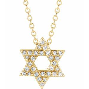 14K Yellow Gold Round 1Mm Gh I1 1/10 Ctw Natural Diamond Star Of David Necklace, Length: 18 In