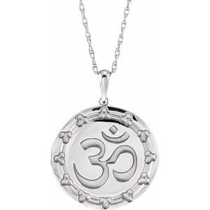 Sterling Silver 28.5 X 21.15 Mm 18 In Polished Om Necklace