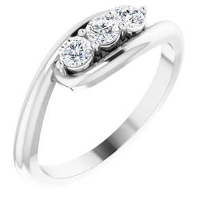14K White Gold Round 3 Mm Polished 1/4 Ctw Natural Diamond Three-Stone Bypass Ring Size 7
