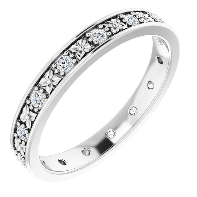 14K White Gold Round 1.7 Mm Si2-Si3, G-H Polished 1/3 Ctw Natural Diamond Floral Eternity Band, Size 7