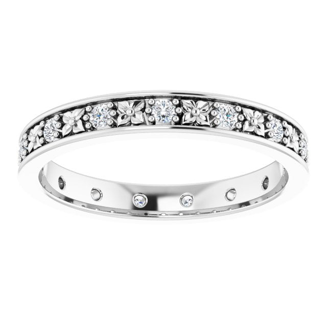 14K White Gold Round 1.7 Mm Si2-Si3, G-H Polished 1/3 Ctw Natural Diamond Floral Eternity Band, Size 7