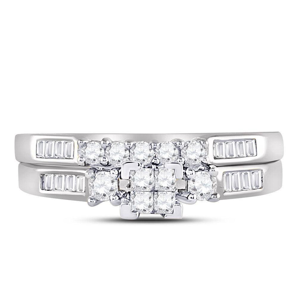 10K Yellow Or White Gold  Princess Diamond Bridal Wedding Ring Band Set 1/2 Cttw, Womens Size: 5-10
