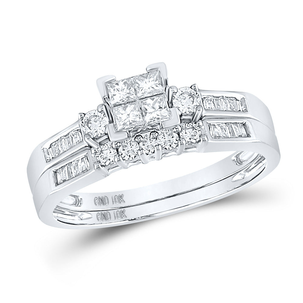10K Yellow Or White Gold  Princess Diamond Bridal Wedding Ring Band Set 1/2 Cttw, Womens Size: 5-10