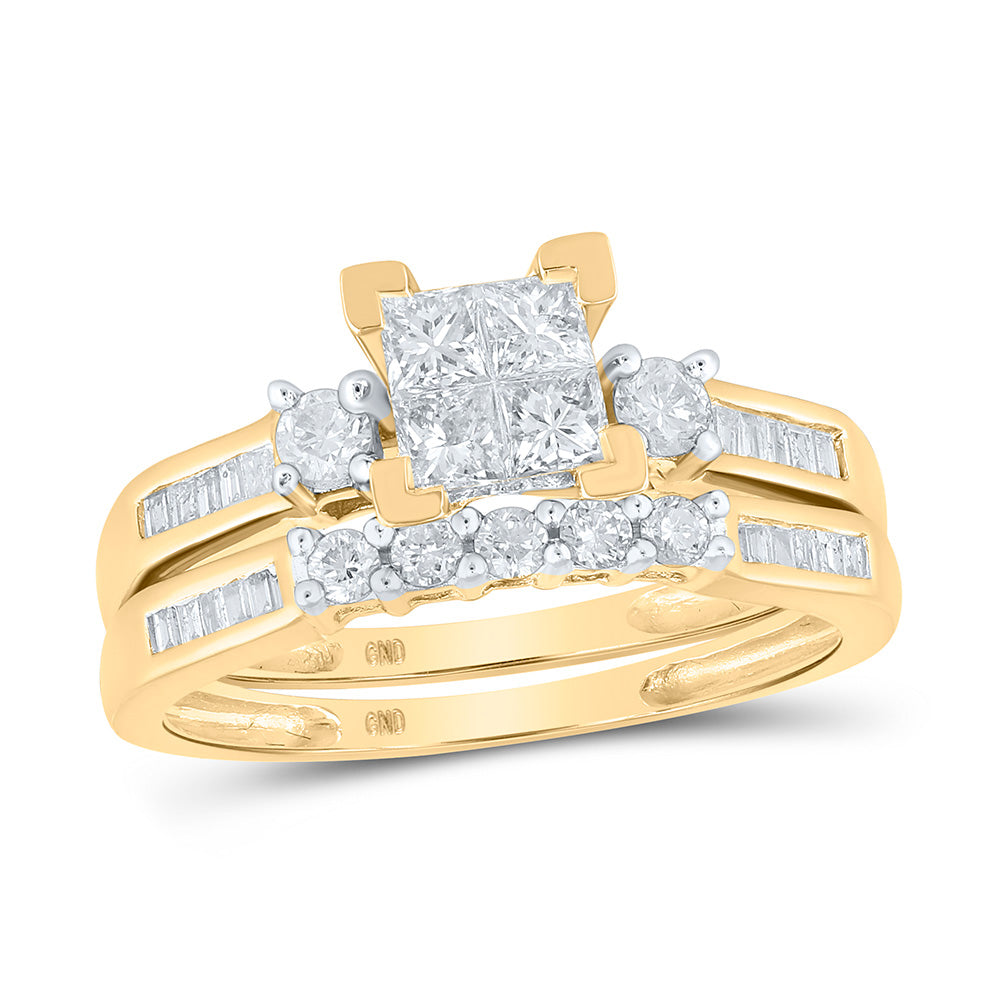 10K Yellow Or White Gold  Princess Diamond Bridal Wedding Ring Band Set 1/2 Cttw, Womens Size: 5-10