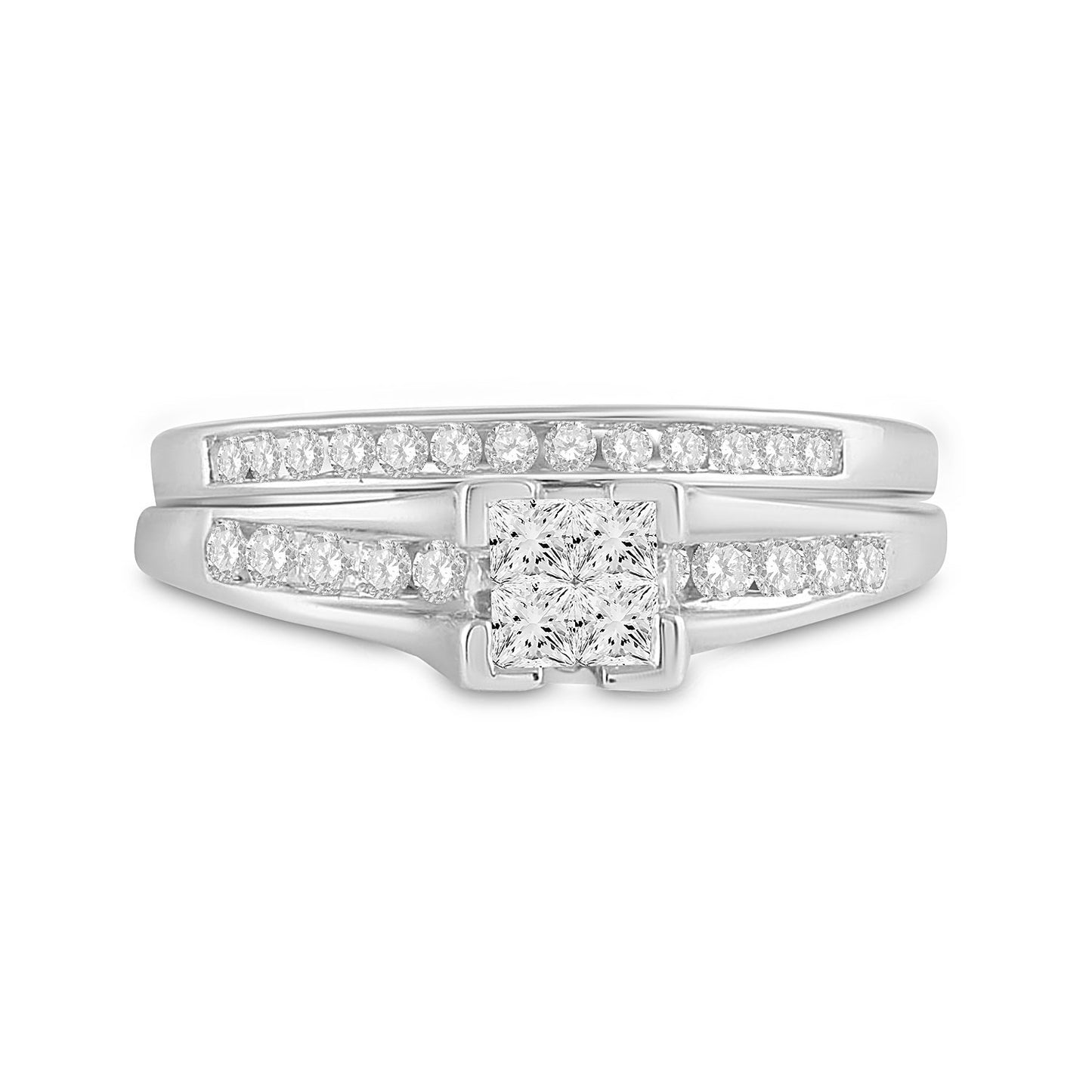 10K White Or Yellow Gold Princess Diamond Bridal Wedding Ring Band Set , Womens Size: 5-10