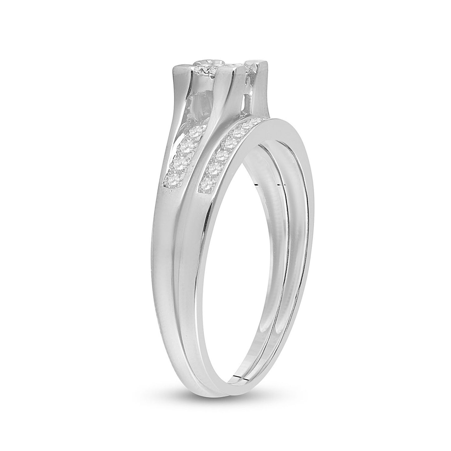 10K White Or Yellow Gold Princess Diamond Bridal Wedding Ring Band Set , Womens Size: 5-10