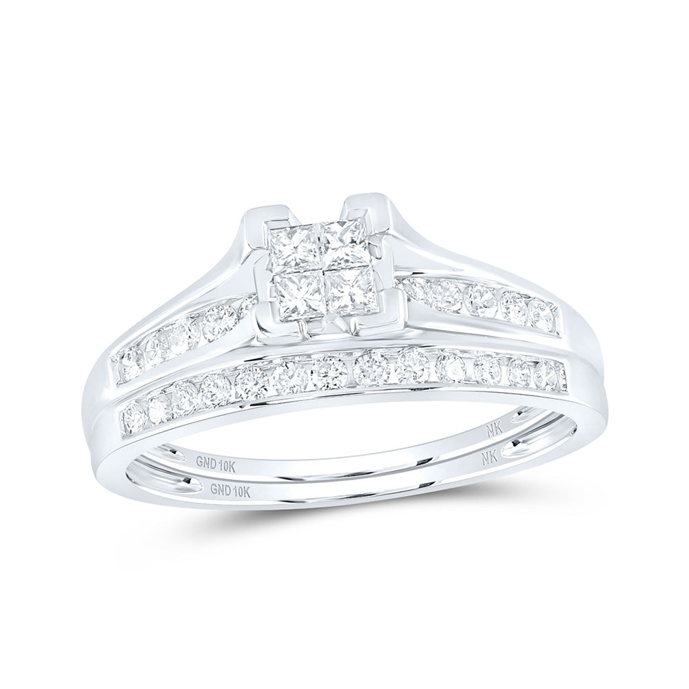10K White Or Yellow Gold Princess Diamond Bridal Wedding Ring Band Set , Womens Size: 5-10