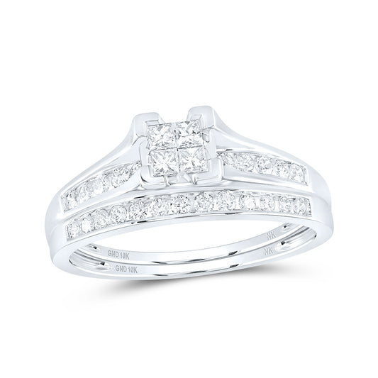 10K White Or Yellow Gold Princess Diamond Bridal Wedding Ring Band Set , Womens Size: 5-10