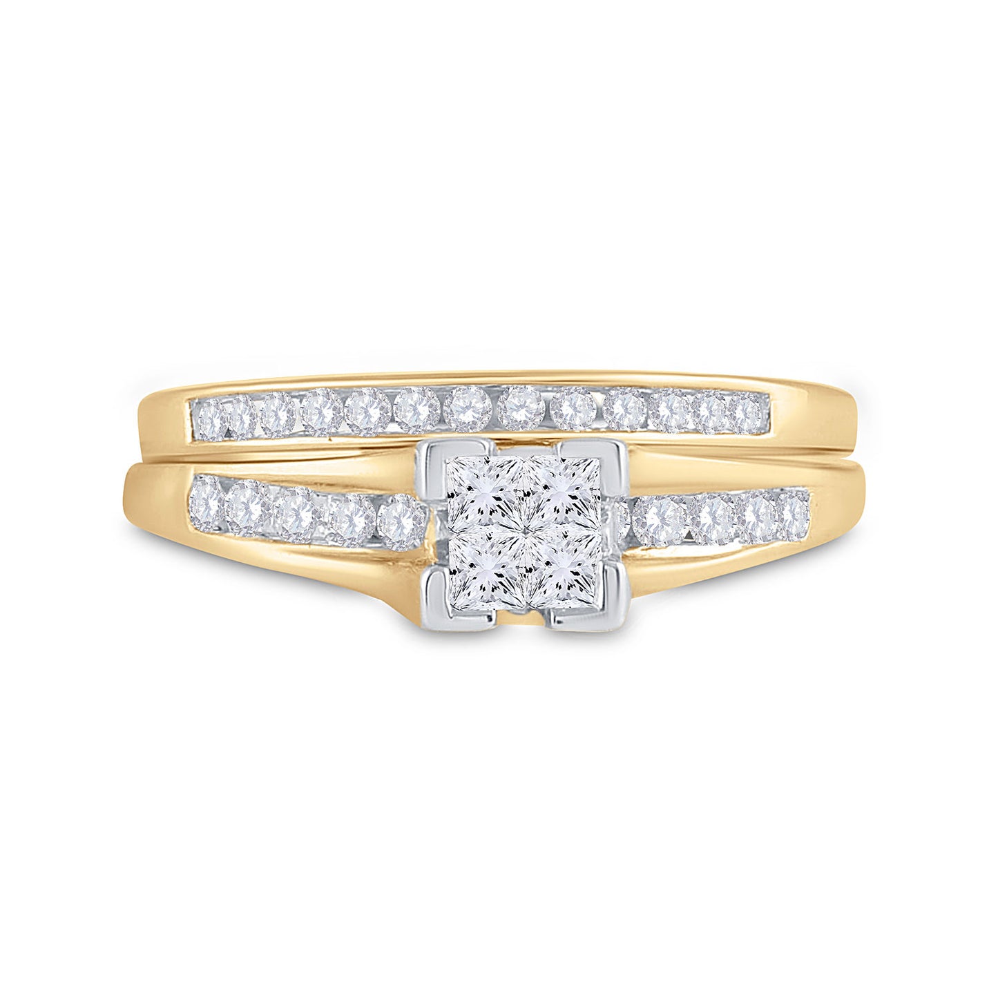 10K White Or Yellow Gold Princess Diamond Bridal Wedding Ring Band Set , Womens Size: 5-10