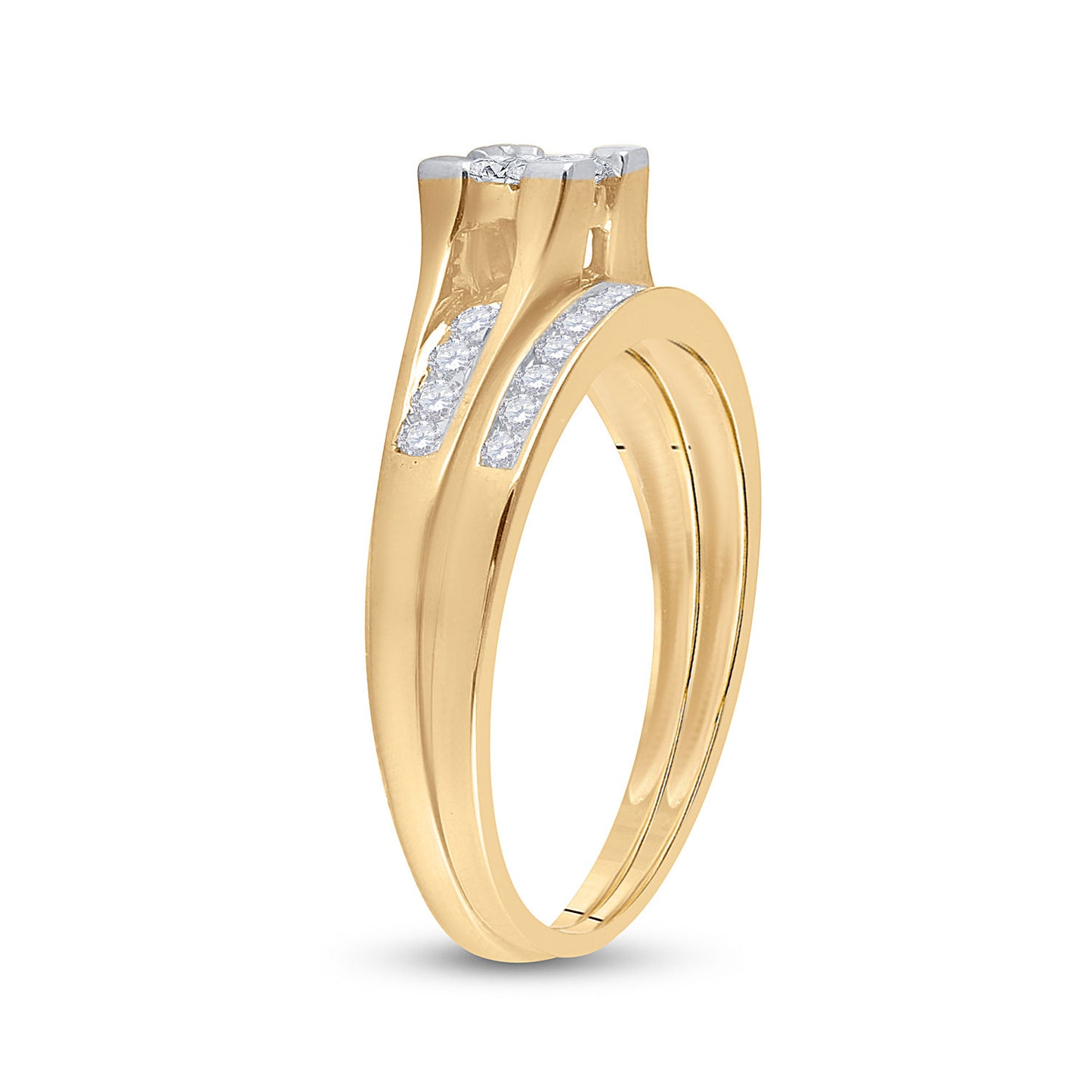 10K White Or Yellow Gold Princess Diamond Bridal Wedding Ring Band Set , Womens Size: 5-10