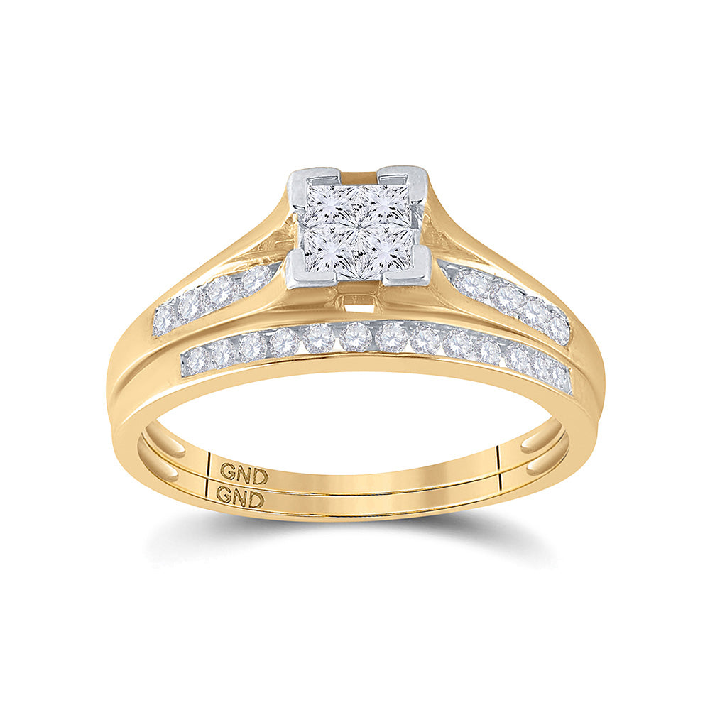10K White Or Yellow Gold Princess Diamond Bridal Wedding Ring Band Set , Womens Size: 5-10