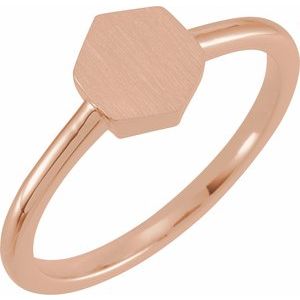 14K Rose Gold Hexagon 9.5 X 8 Mm Brush Polished Signet Ring Size 7
