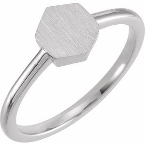 14K White Gold Hexagon 9.5 X 8 Mm Brush Polished Signet Ring Size 7