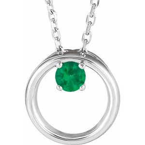14K White Gold Round 3 Mm  Natural Emerald Circle Necklace, Length: 18 In