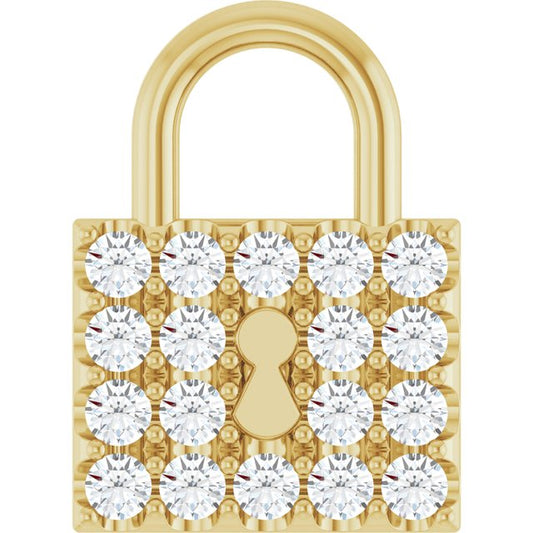 14K Yellow Gold Round  1.8Mm I1, G-H Polished 1/2 Ctw Natural Diamond Lock Pendant