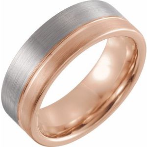 18K Rose Gold PVD Tungsten 8 mm Flat Grooved Satin Band