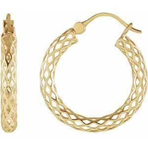 14K Yellow Gold 21 X 2.5 Mm Pair Catch Polished Diamond-Cut Hoop Earrings