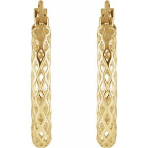 14K Yellow Gold 21 X 2.5 Mm Pair Catch Polished Diamond-Cut Hoop Earrings