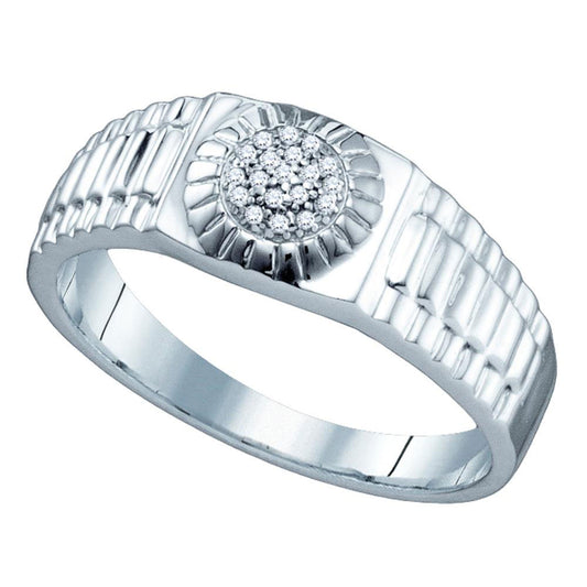 Sterling Silver Mens Round Diamond Cluster Ribbed Ring 1/20 Cttw, Mens Size: 7-13