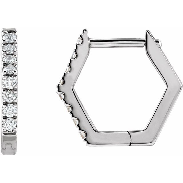 14K White Or Yellow Gold 10.5 X 1.5 Mm Pair Hinged Polished 1/8 Ctw Natural Diamond Geometric Hoop Earrings