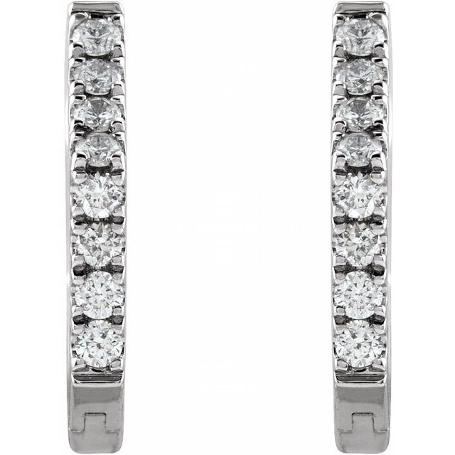 14K White Or Yellow Gold 10.5 X 1.5 Mm Pair Hinged Polished 1/8 Ctw Natural Diamond Geometric Hoop Earrings