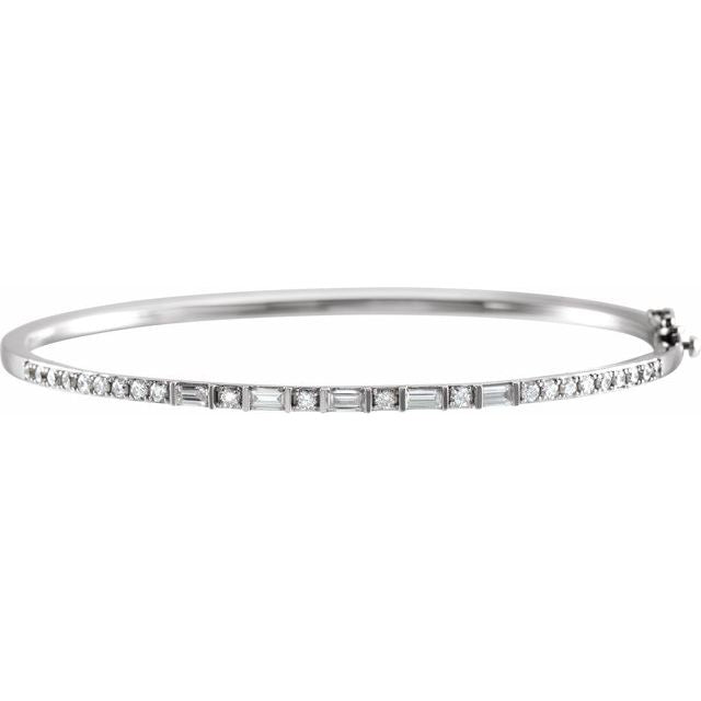 14K White Gold Straight Baguette 3.4 X 1.7Mm I1, H-I 7 In Polished 1 Ctw Natural Diamond Bangle Bracelet