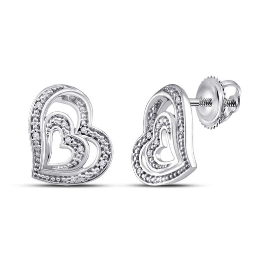 Sterling Silver Womens Round Diamond Heart Earrings 1/20 Cttw, Length: 0.52 In, Width: 0.48 In