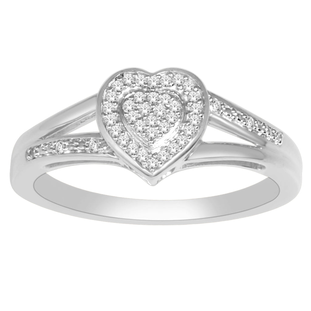 10K White Gold 0.10 Cttw Round Diamond Ladies Heart Ring