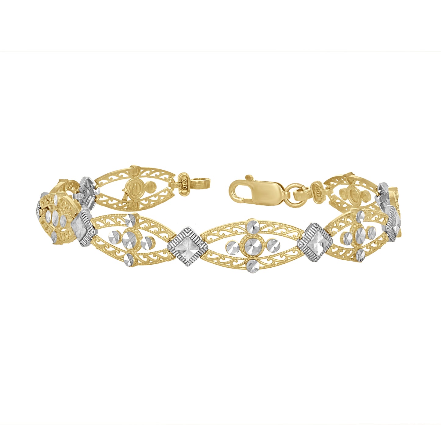 10K Two-Tone Gold Womens Link Bracelet