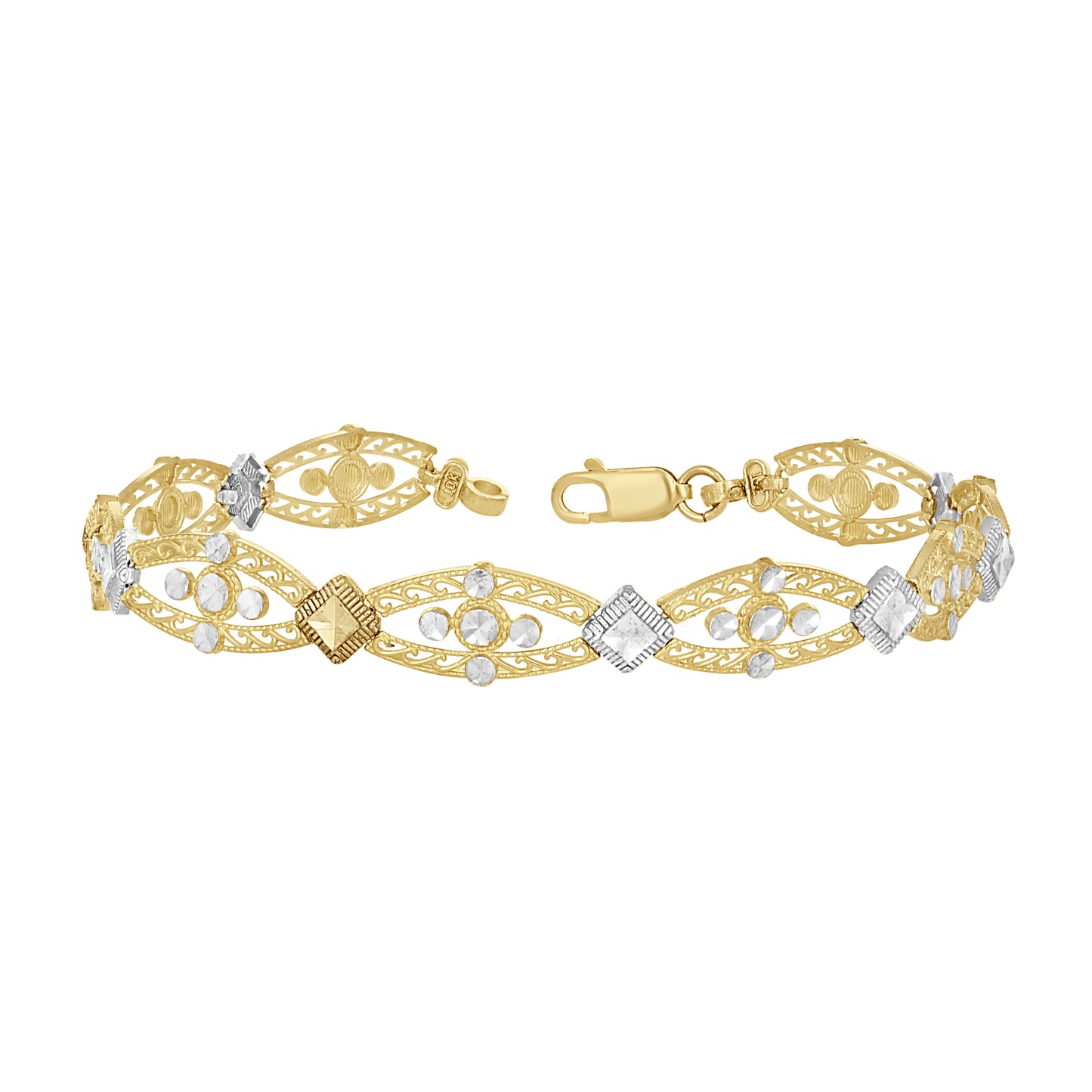 10K Two-Tone Gold Womens Link Bracelet