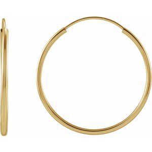 14K Yellow Gold Pair Endless Flexible Tube Hoop Earrings, Length: 20 Mm, Thickness: 1 Mm