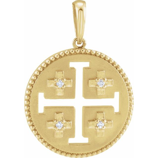 14K Yellow Gold Round  1.1Mm  I1, G-H Polished .025 Ctw Natural Diamond Jerusalem Cross Pendant