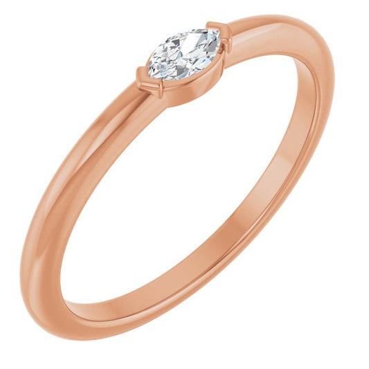 14K Rose Gold Marquise 4.5 X 2.5 Mm Polished 1/8 Ctw Natural Diamond Solitaire V-End Ring, Size 7