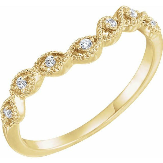 14K Yellow Gold Round 1.3 Mm Polished .07 Ctw Natural Diamond Contour Band, Size 7