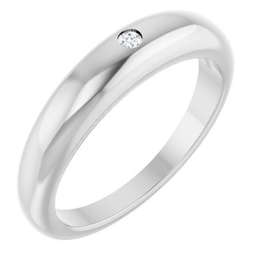 14K Yellow Gold Or Sterling Silver Round 2 Mm Polished .03 Ct Natural Diamond Petite Dome Ring, Size 7
