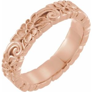 14K Rose Gold 4 Mm Polished Floral Band Size 4.5