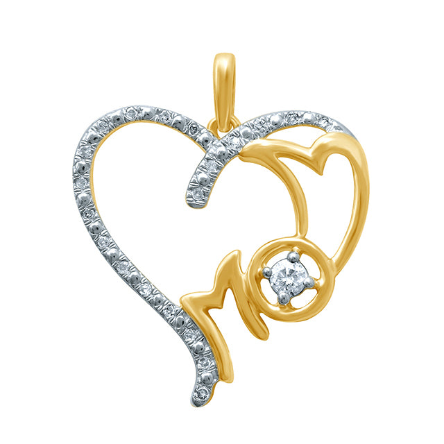 10K Yellow Gold  0.16-0.18 Cttw Diamond Ladies "Heart And Mom" Pendant