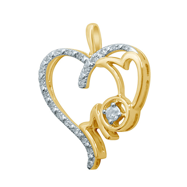 10K Yellow Gold  0.16-0.18 Cttw Diamond Ladies "Heart And Mom" Pendant
