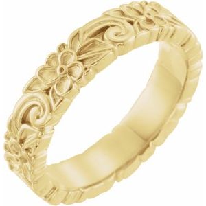 14K Yellow Gold 4 Mm Polished Floral Band Size 6