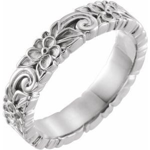 14K White Gold 4 Mm Polished Floral Band Size 6