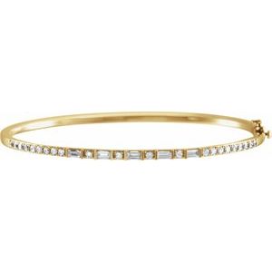 14K Yellow Gold Straight Baguette 3.4 X 1.7Mm H-I I1 1 Ctw Natural Diamond Bangle Bracelet, Length: 7 In