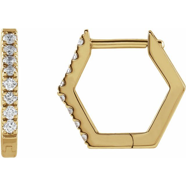 14K White Or Yellow Gold 10.5 X 1.5 Mm Pair Hinged Polished 1/8 Ctw Natural Diamond Geometric Hoop Earrings